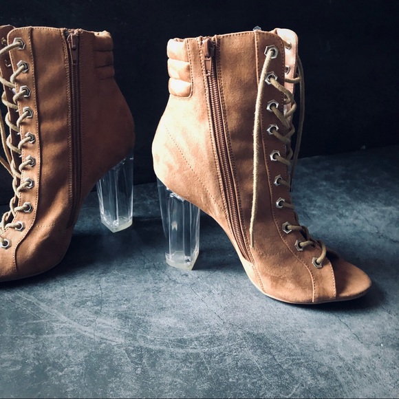 4” - Lace up Booties with Clear Heels - Picture 4 of 5